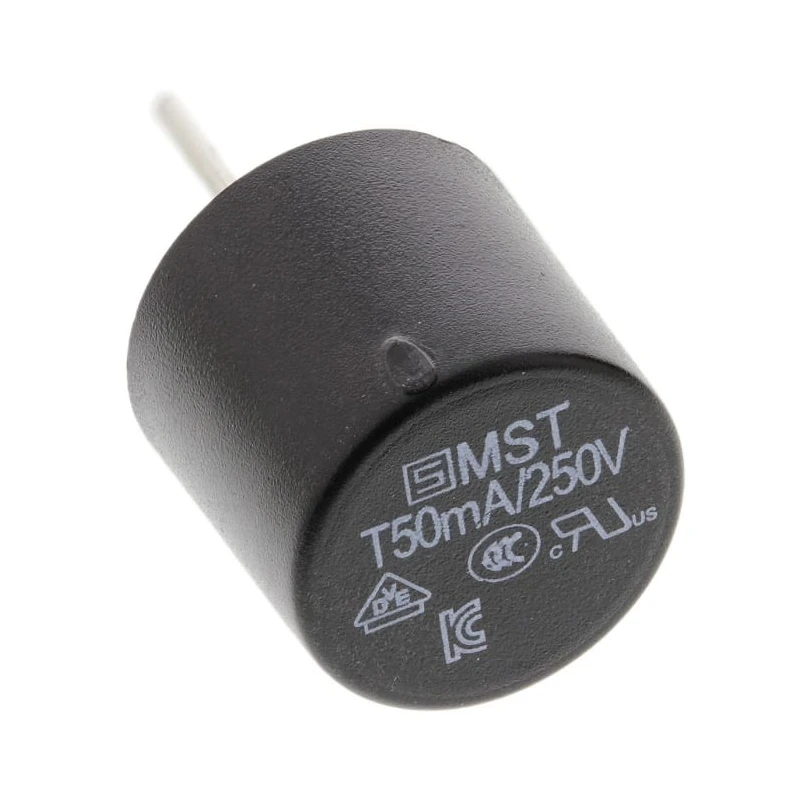 Schurter Non-Resettable Radial Fuse 50mA 250V AC Thermoplastic Body MST 250 Series 0034.6602