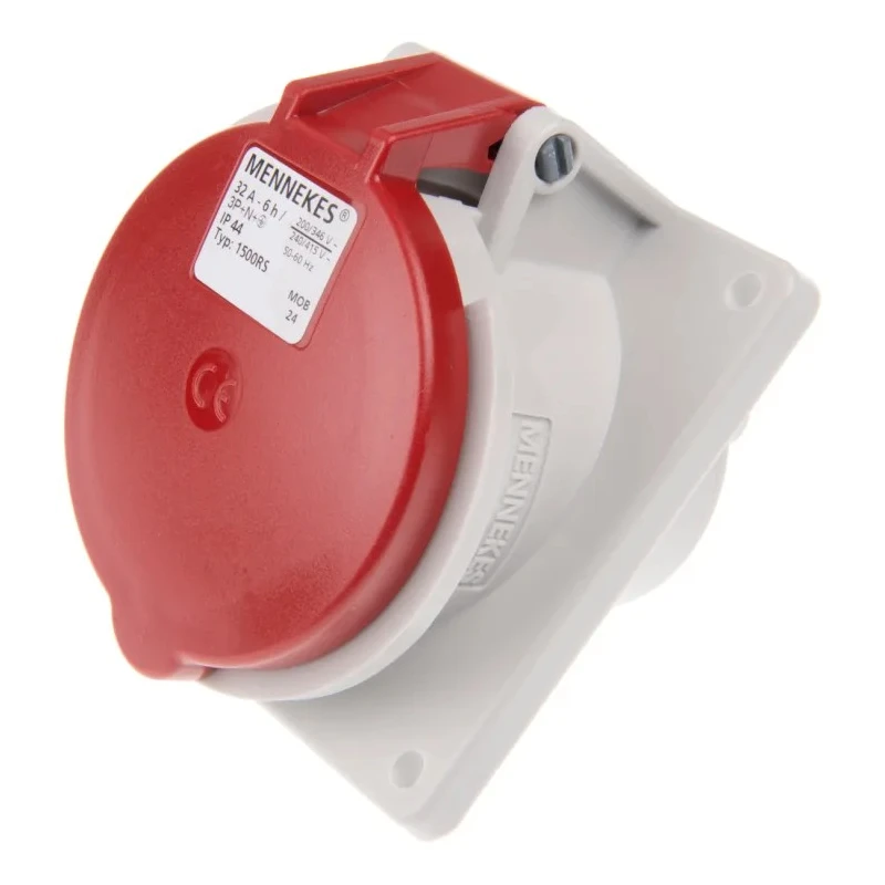 MENNEKES Industrial Power Connector Panel Mount 3-Pole 32A 400V IP44 Red 7313 