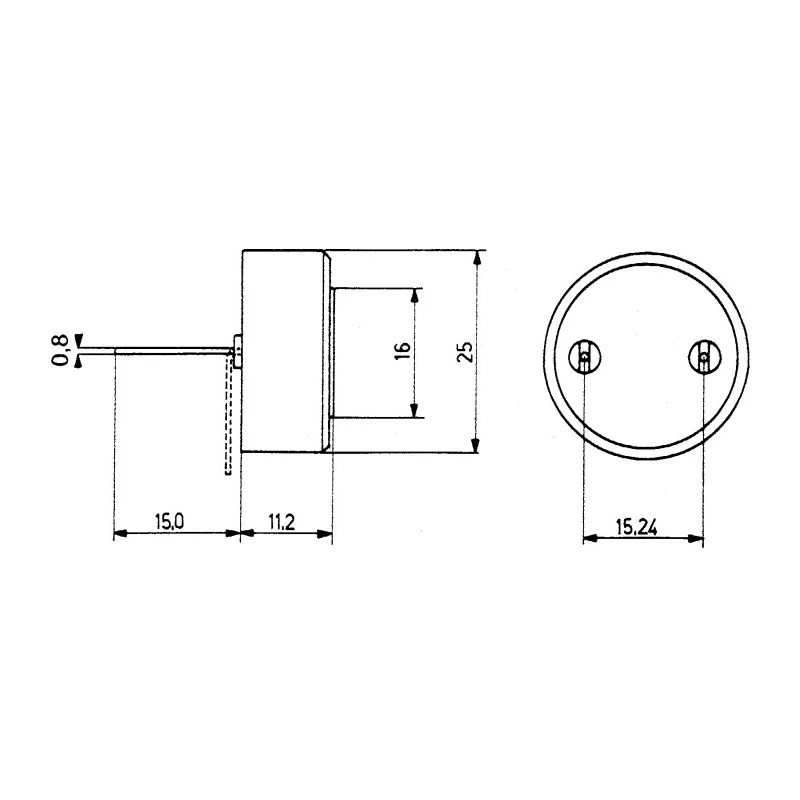 EMCT 90 dB Through Hole Continuous Internal 11.2 mm Piezo Buzzer Component 12 V AC/DC UEB 025/12-36V AC/DC