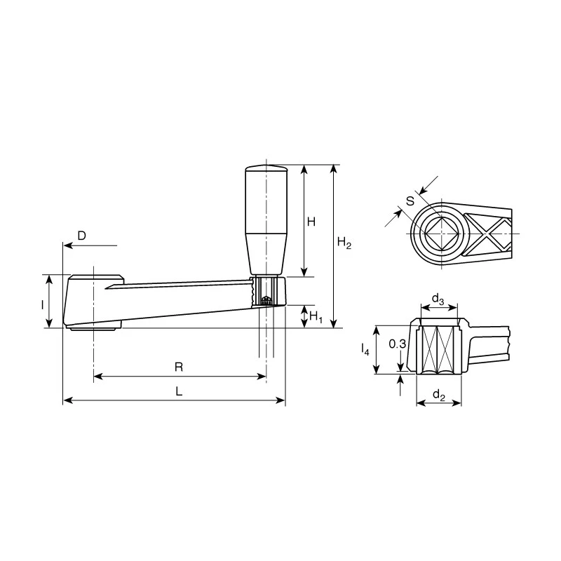 Elesa Polyamide Crank Handle 100 mm Radius 44311
