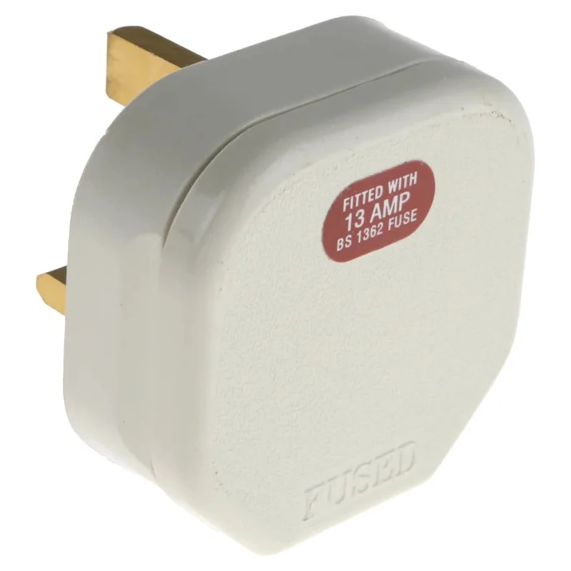 RS PRO 13A 250V UK Mains Plug White Thermoplastic Body Clamp 854-403