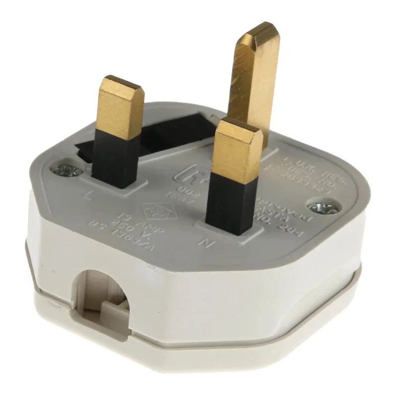 RS PRO 13A 250V UK Mains Plug White Thermoplastic Body Clamp 854-403