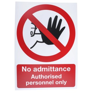 RS PRO Vinyl No Admittance Authorised Personnel Only Prohibition Sign 400mm x 300mm 863-508