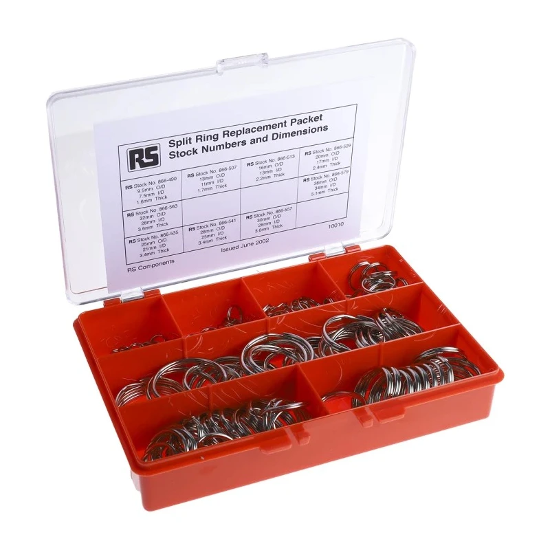 RS PRO Split Ring Kit Carbon Spring Steel Nickel Plated, 154 Pieces, UK Origin 866-608