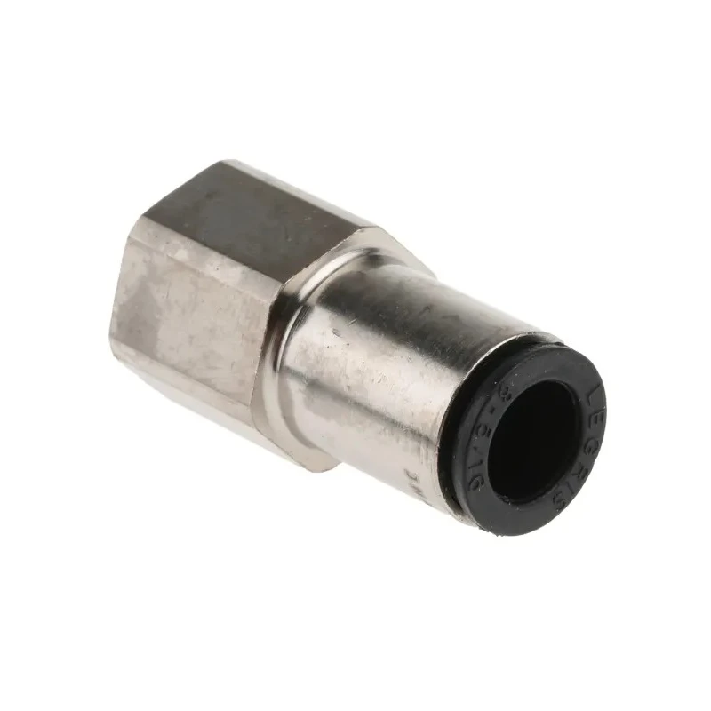 Legris LF3000 Series Pneumatic Fitting Female 1/4 in G Threaded-to-Tube Push-In 8mm Nickel Plated Brass 80°C 20 bar LF3000