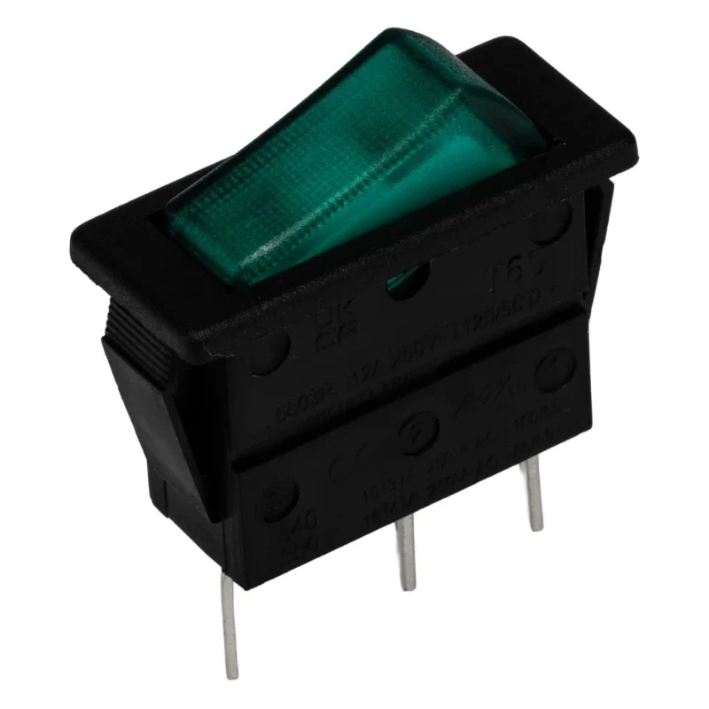 Arcolectric (Bulgin) Ltd Illuminated SPST On-Off Rocker Switch Panel 16A 230V Green Actuator C5503ALNAK
