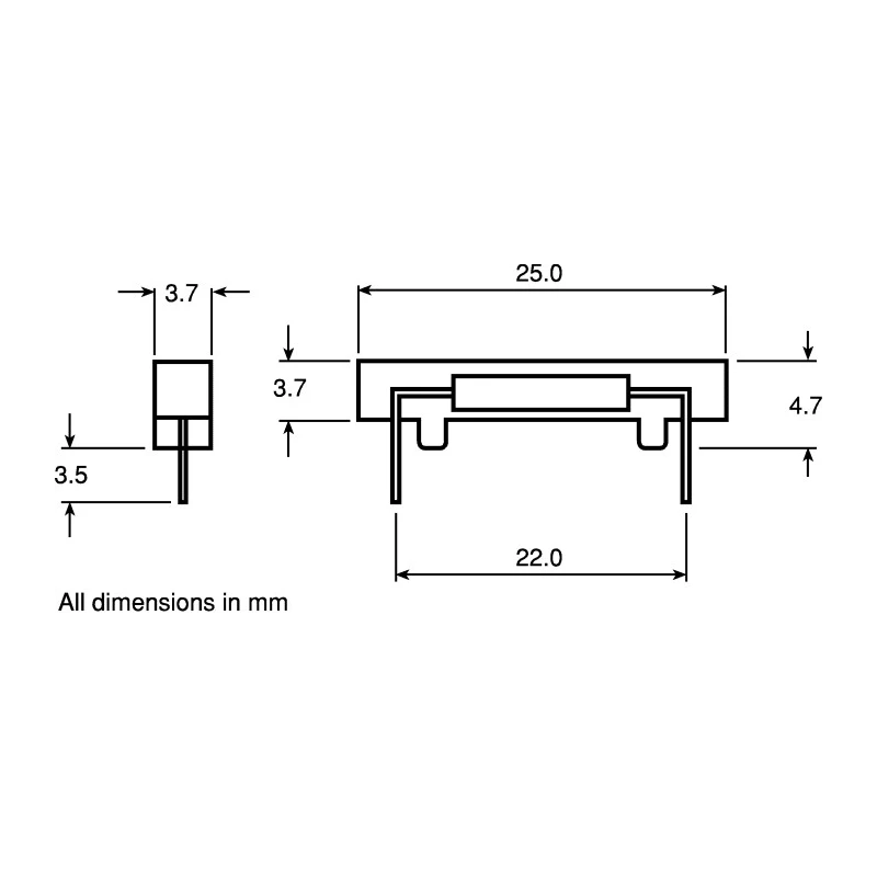 Assemtech Reed Switch Rectangular Body, 470V AC, 0.5A Switching Current, Polypropylene Housing, PCB Terminal S1326