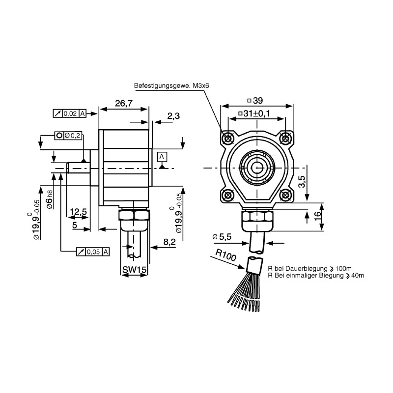 Hengstler RI38 Series Incremental Encoder 30V DC, 1000 ppr, Push Pull Signal, Solid Shaft 6 mm RS38-O/1000EQ.11KB
