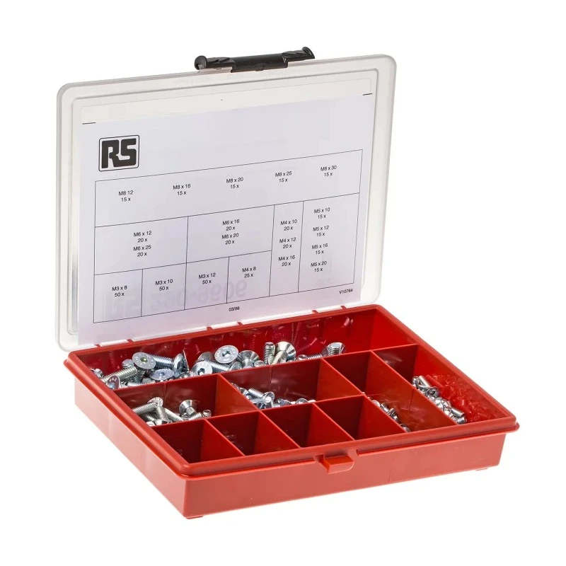 RS PRO Bright Zinc Plated 450 Piece Hex Socket Countersunk Drive Screw Bolt Kit 290-9606