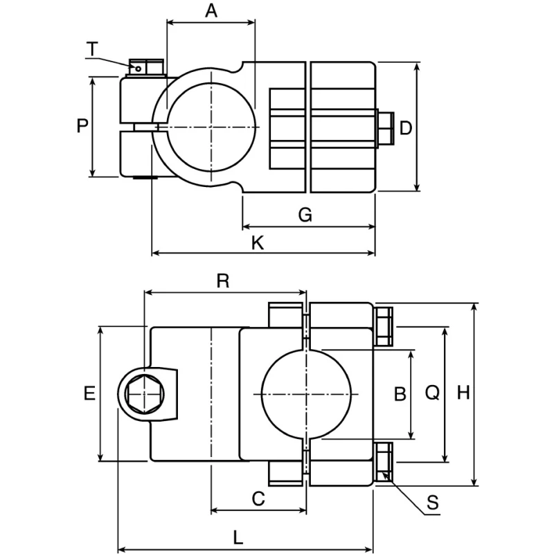 Rose+Krieger Connecting Component Cross Clamp, Strut Profile 40 mm, Round Tube Size 40.3 mm, Die Cast Aluminium 104000050200