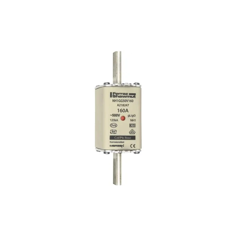 Mersen 160A NH Fuse NH1 500V AC High Quality Ceramic Fuse with Leaf Spring Indication A218247 / NH1GG50V160