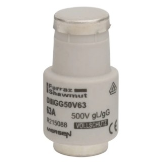 Mersen 63A 500V D3 Diazed Fuse, Ceramic Body, Copper Cap, E33 Thread Size R215088 / DIIIGG50V63