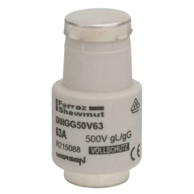 Mersen 63A 500V D3 Diazed Fuse, Ceramic Body, Copper Cap, E33 Thread Size R215088 / DIIIGG50V63