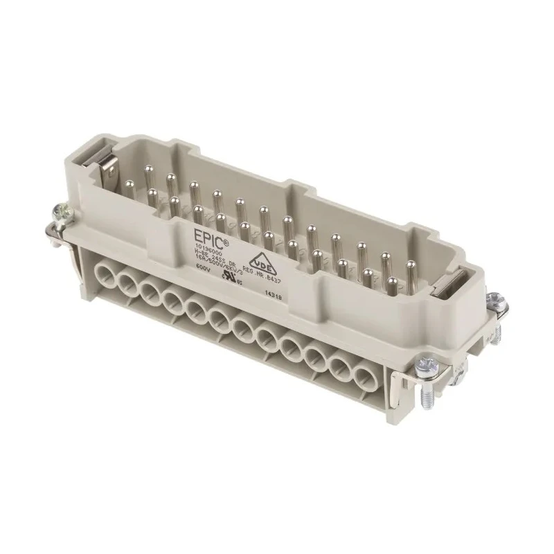 EPIC Heavy Duty Power Connector Insert, 16A Current Rating, 600V Voltage, 24 Contacts, Male, H-BE Series 10196000