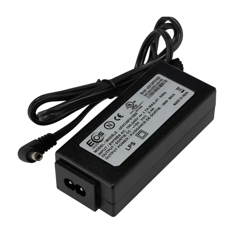 EOS AC/DC Adapter 36W 15V DC Output 2.4A 2.54 x 5.49 mm Centre Positive LFZVC36FS15E