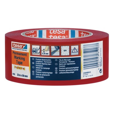 Tesa Red Self-Adhesive Lane Marking Tape 50mm Width x 0.18 mm Thickness x 33 m Length 04169-00059-94