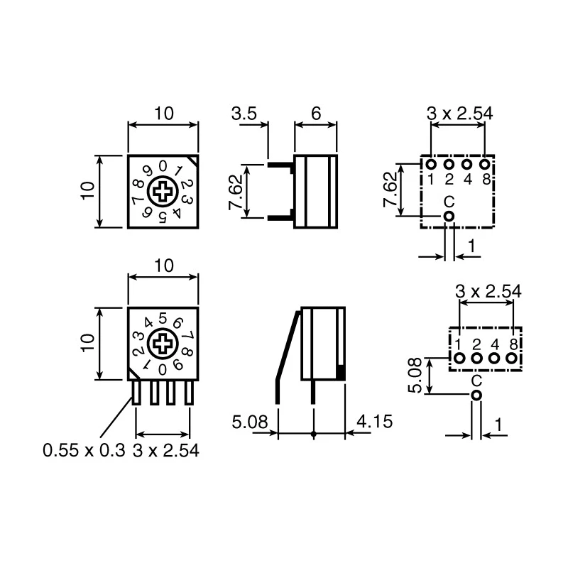Hartmann Rotary Flush Rotary Coded DIP Switch Through Hole Solder PT65701