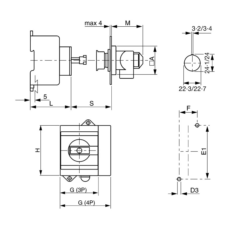 Kraus & Naimer 4-Pole Surface Isolator Switch IP65 63A 22kW 