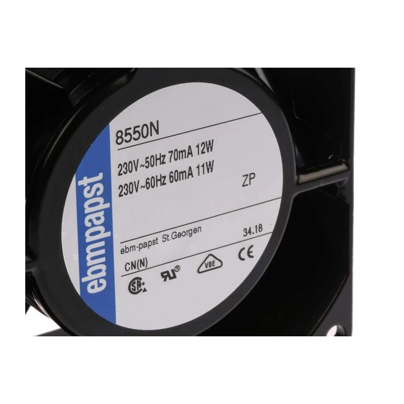 ebm-papst 8000 N Series AC Sleeve Bearing Axial Fan Kit 230V AC 12W 2700 RPM 50 m³/h IP20 80x80x38 mm 