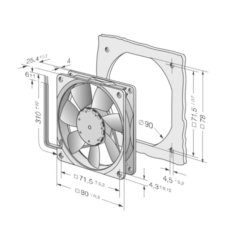 ebm-papst 8400 N Series Axial Fan 12V DC 2W 170mA Max 69m³/h IP68 80x80x25mm 