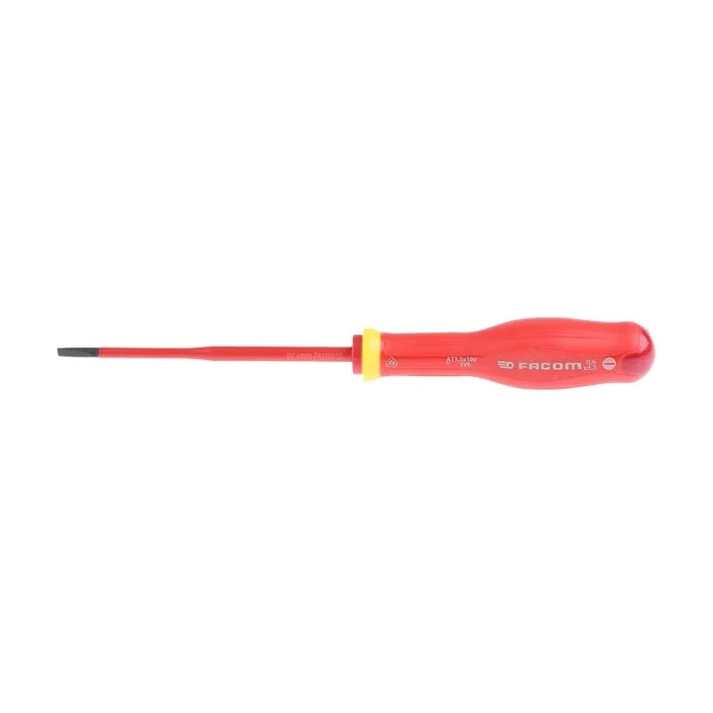 Facom Insulated Screwdriver with 3.5 mm Tip and 100 mm Blade, Bi-Material Grip, VDE 1000V Approved AT3.5X100TVE