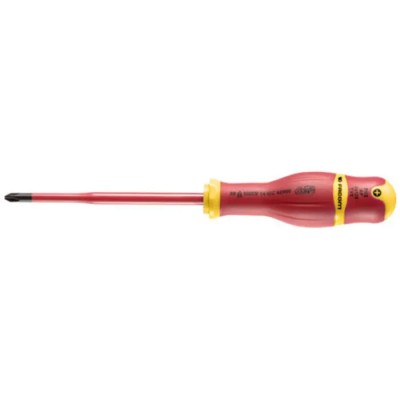 Facom Insulated Screwdriver PH2 Tip 125 mm Blade Polymer Handle Bi-Material Grip VDE 1000V Approved 245mm Overall ATP2X125TVE