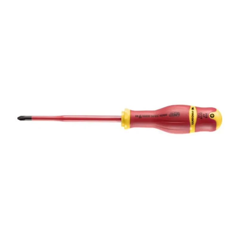 Facom Insulated Screwdriver PH2 Tip 125 mm Blade Polymer Handle Bi-Material Grip VDE 1000V Approved 245mm Overall ATP2X125TVE