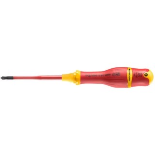 Facom Insulated Screwdriver PH1 Tip 100mm Blade Polymer Handle Bi Material Grip VDE/1000V Approved 210mm Overall ATPB1X100TVE
