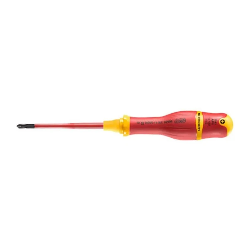 Facom Insulated Screwdriver PH1 Tip 100mm Blade Polymer Handle Bi Material Grip VDE/1000V Approved 210mm Overall ATPB1X100TVE