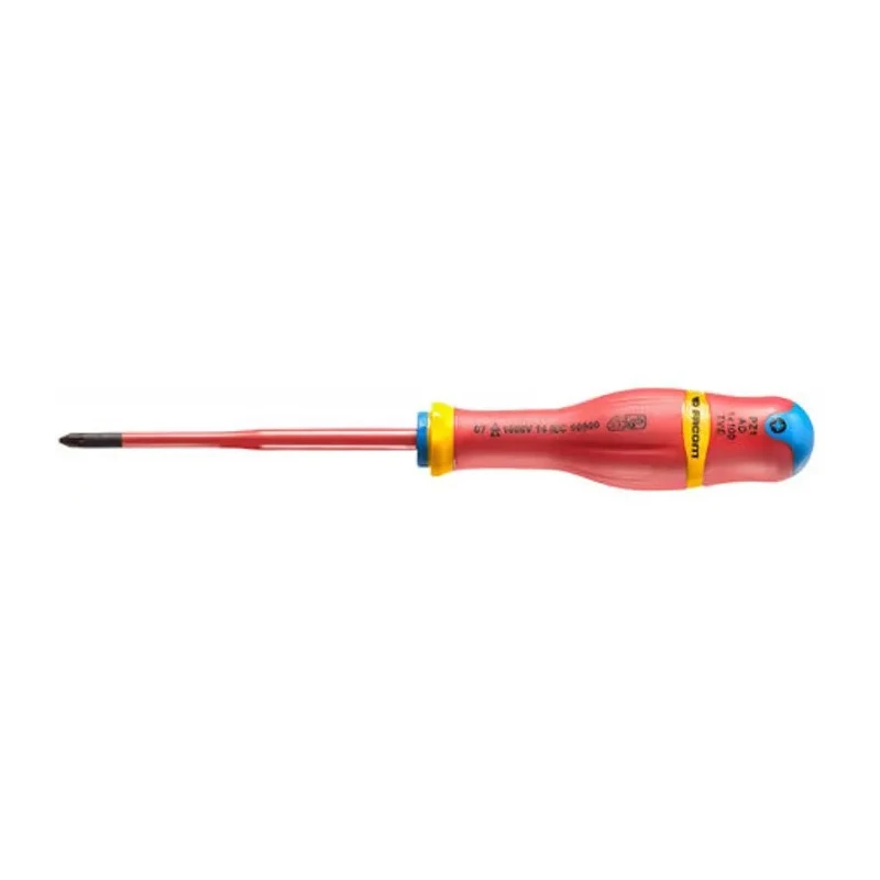 Facom Insulated Screwdriver with PZ1 Tip, 100 mm Blade, Polymer Bi-Material Handle, 210 mm Overall Length ATD1X100TVE