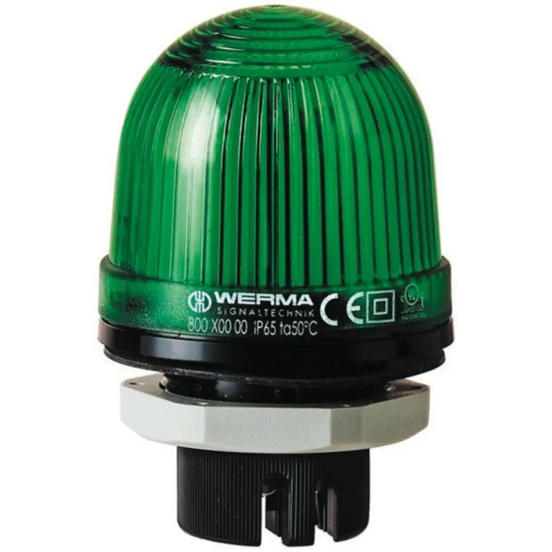 Werma EM 801 Series Green Panel Mount LED Beacon 24V AC Steady Light IP65 801.200.68