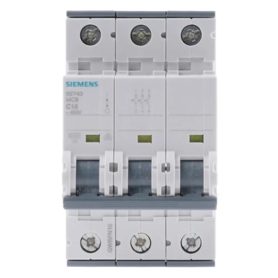 Siemens SENTRON Miniature Circuit Breaker 3-Pole 16A Type C 400V AC 60V DC 10kA Breaking Capacity 5SY4316-7