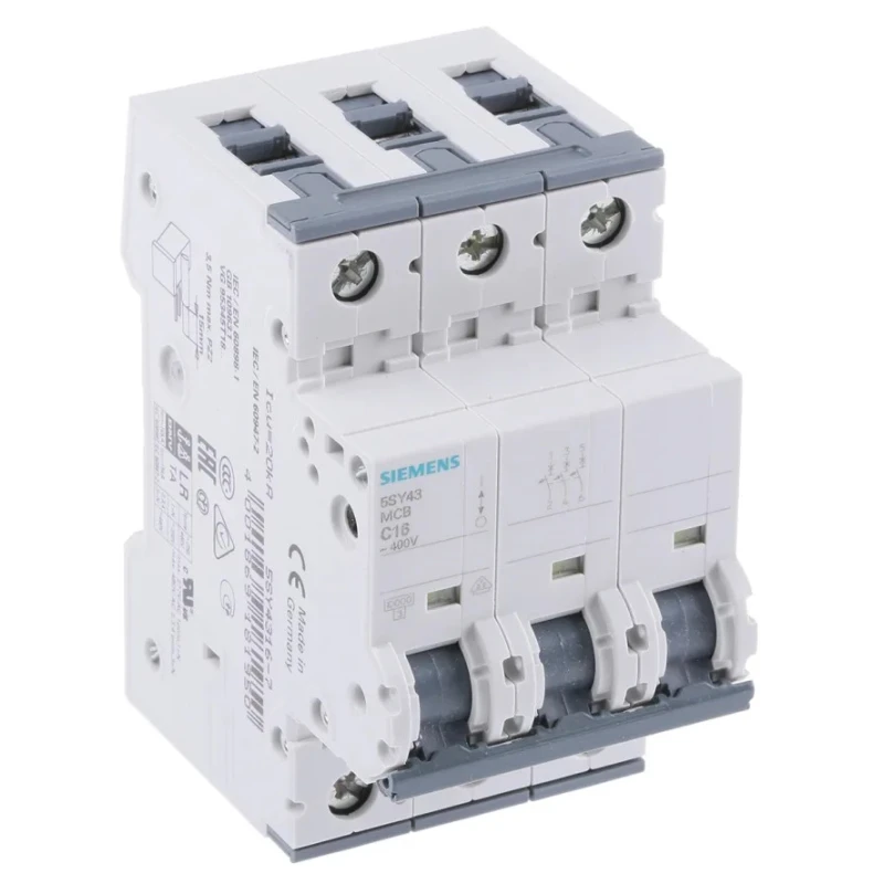 Siemens SENTRON Miniature Circuit Breaker 3-Pole 16A Type C 400V AC 60V DC 10kA Breaking Capacity 5SY4316-7