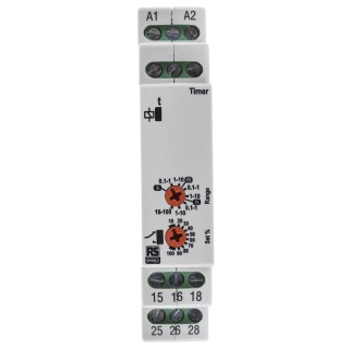 RS PRO DIN Rail Timer Relay 12 to 230 V AC/DC Multifunction DPDT Switch 0.1 s to 100 h 102-6125