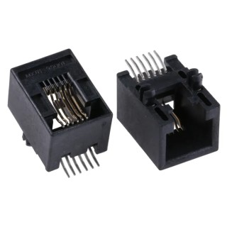 Molex RJ12 Female Modular Jack Connector, Surface Mount, Cat3 Unshielded Right Angle 1 Port 6 Way RJ12 
