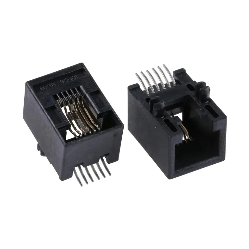 Molex RJ12 Female Modular Jack Connector, Surface Mount, Cat3 Unshielded Right Angle 1 Port 6 Way RJ12 