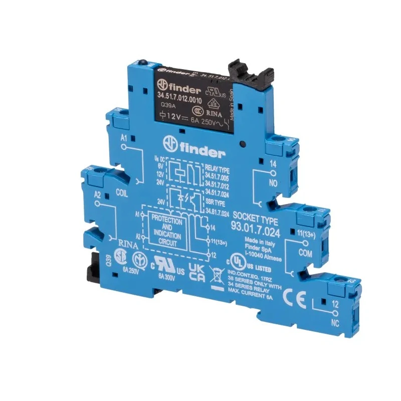 Finder 38 Series Electromechanical Interface Relay DIN Rail Mount 12V DC Coil SPDT 6A 15.2mA Coil Current 38.51.7.012.0050