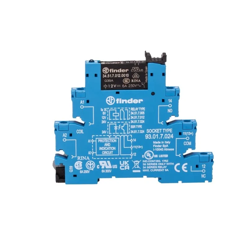 Finder 38 Series Electromechanical Interface Relay DIN Rail Mount 12V DC Coil SPDT 6A 15.2mA Coil Current 38.51.7.012.0050
