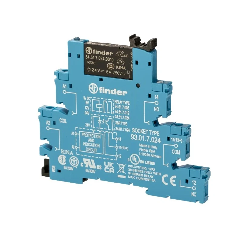 Finder Electromechanical Interface Relay DIN Rail Mount 24V DC Coil SPDT Contact 10.4mA Coil Current 38.51.7.024.0050