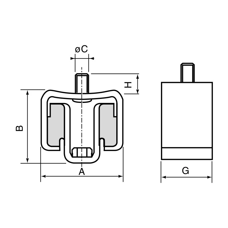 Paulstra Hutchinson M12 Anti-Vibration Mount Male Buffer Foot with 136 daN Compression, 67 mm Height 53561260
