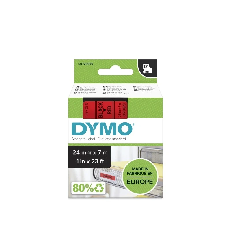 Dymo Black on Red Label Printer Tape 7 m Length 24 mm Width S0720970