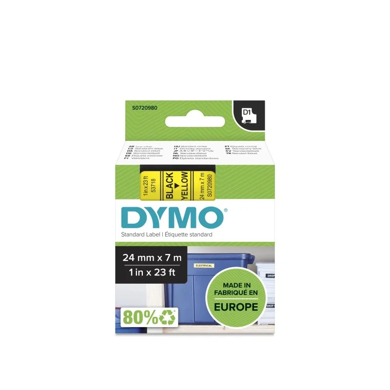 Dymo Black on Yellow Label Printer Tape 24 mm Width 7 m Length S0720980