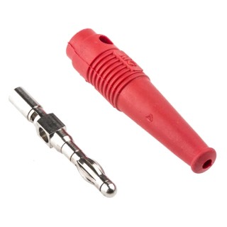Staubli Red Male Banana Plug, 4 mm Connector, Solder Termination, 30 V, 60 V DC, 32 A, Nickel Plating 64.9199-22