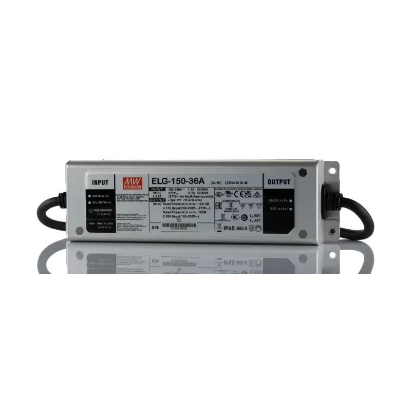 MEAN WELL IP65 1 Output LED Driver, 36V, 150 W, 900mA Potentiometer Dimmable 