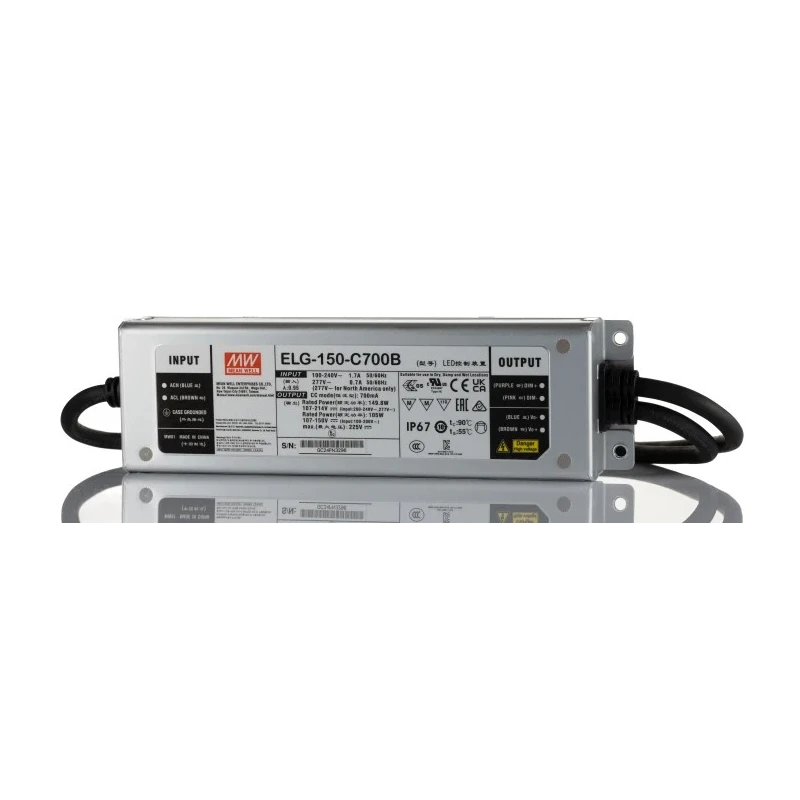 MEAN WELL 1 Output Dimmable LED Driver, 225 V Output Voltage, 150 W Max Power, 900 mA Constant Current, Potentiometer IP67