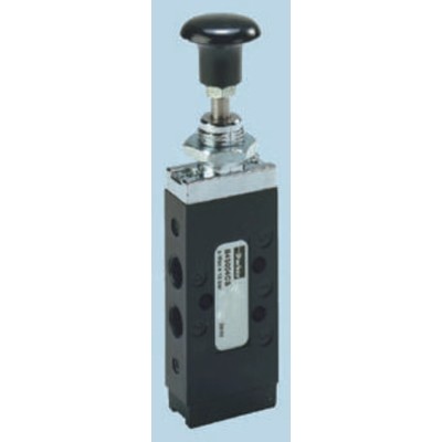 Parker Button Pneumatic Manual Control Valve 53 Series, G 1/4 Port, 3/2 Valve Function, Anodised Aluminium, III B B53003HX