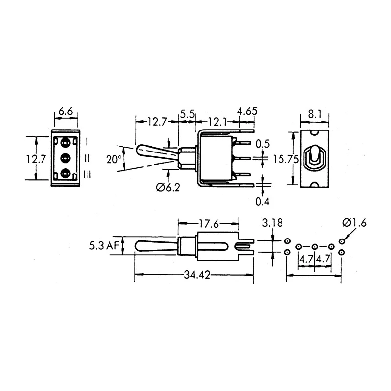 APEM PCB Mount Toggle Switch On-On SPST Through Hole Terminal 30V DC 250V AC SY236/13