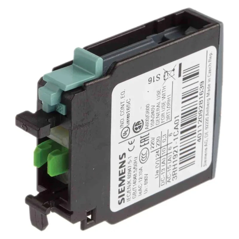 Siemens Auxiliary Contact, 1 Contact, 1 NC, Snap-On Mount, Screw Terminal, 1A Contact Current, 3RH1921-1CA01
