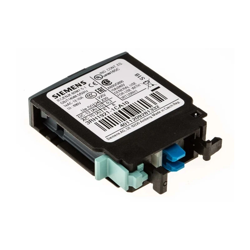 Siemens Auxiliary Contact 1 Contact 1 NO Snap-On Mount 1A 690V 3RH1921-1CA10