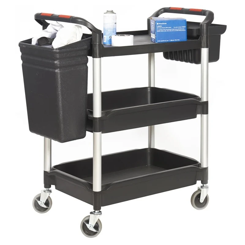 RS PRO Medium Duty 3 Shelf Plastic Castor Trolley 150kg Load Capacity 1100mm Length 490mm Width 1030mm Height 103-8686